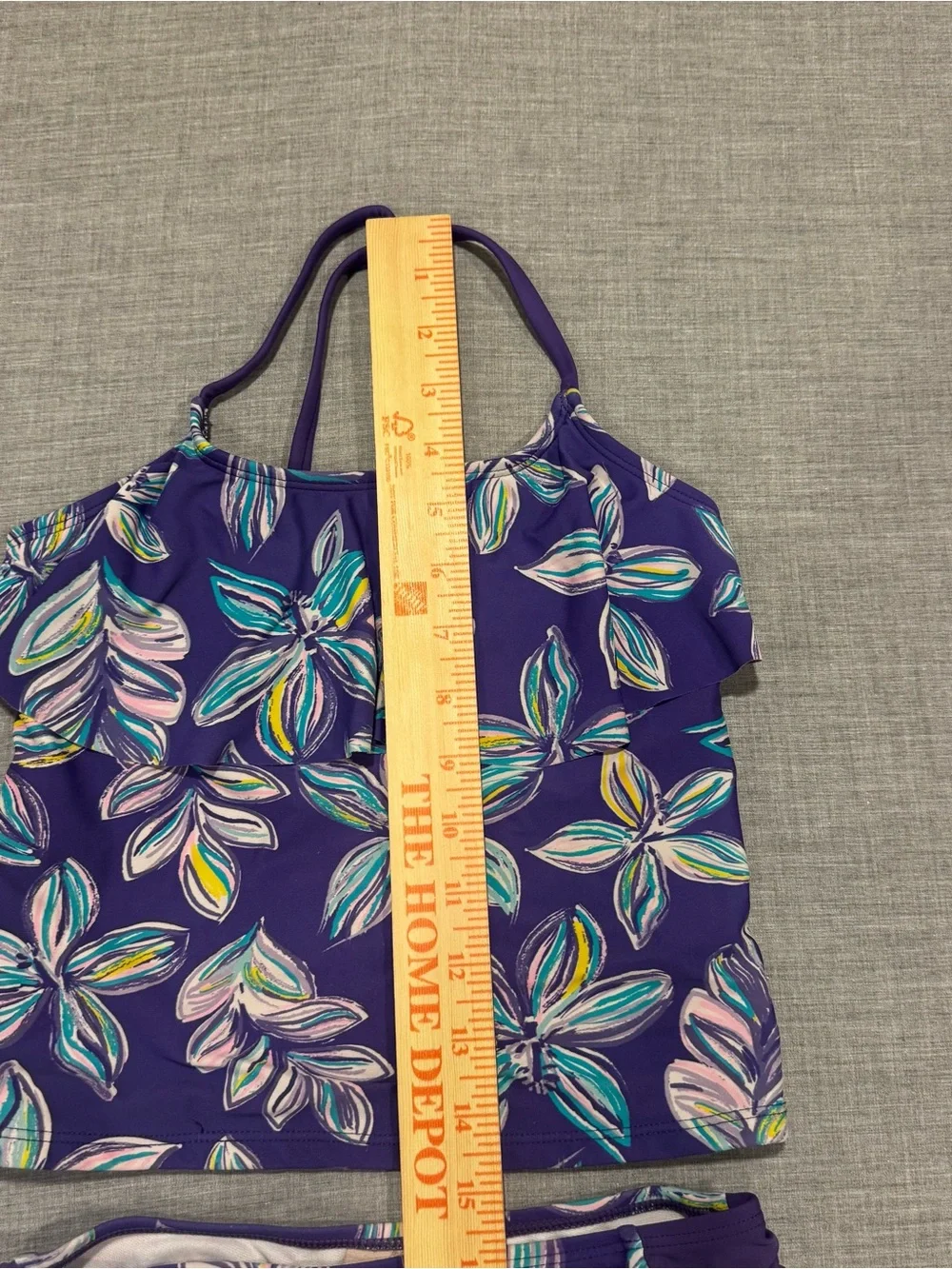 Girls Size 8 Purple Floral Ruffle Tankini 2-Piece Swimsuit Swim Set Beach Pool